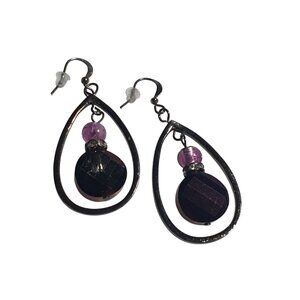 Black Metal Crystal Purple Teardrop Beaded Earrings Hook Formal Gift Fashion